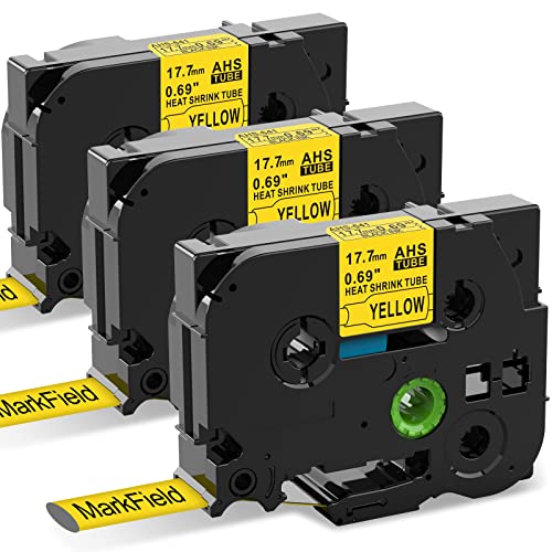 3x MarField HSe-641 17.7mm Schrumpfschlauch Schriftband Kompatibel mit Brother P-touch HS HSe641 Heat Shrink Tube Bänder Schwarz auf Gelb Etikettenband für PT-E300/VP E550W/WVP P750WVP E800W von MarkField