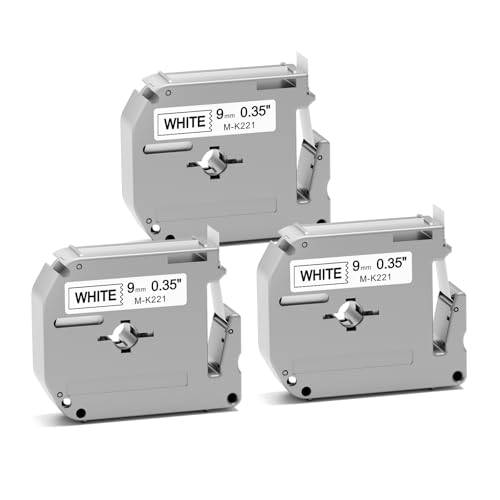 3x MarkField kompatibel mit Brother M-K221 9mm 3/8 Etikettenband Black on White, kompatibel mit Brother MK-221 MK221 MK221SBZ MK-221BZ Etikettenband für PT-65 PT-90 PT-80 PT-55 PT-60, Schwarz auf Weiß von MarkField