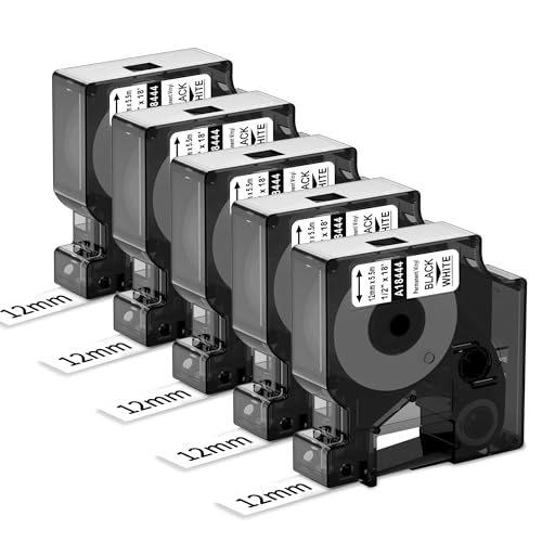 3x 18444 Etikettenband kompatibel mit Dymo Rhino Industrie Vinyletiketten, 12mm x 5,5m, Schwarz auf Weiß, Industrie Selbstklebendes Schriftband für 5200, 4200, 6000, 5000, 6000, 3000, 1000 von MarkField