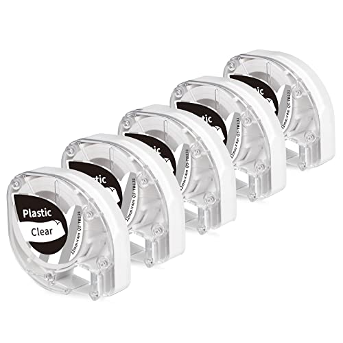Kompatible für Phomemo P12 Etikettenband Schwarz auf Transparent 12mm x 4m Clear Plastic Schriftband, Kompatible Bänder als Ersatz für Phomemo P12 Etikettendrucker & Dymo Letratag LT-100H LT-110T XR von MarkField
