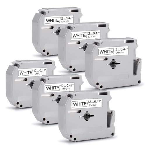 6x MK221 Etikettenband für Brother M-K221S Schriftband, 9 mm x 8 m, Schwarz auf Weiß, Kompatibel mit P-Touch PT-65 PT-60 PT-90 PT-55 PT-M95 PT-85 PT-80 von MarkField