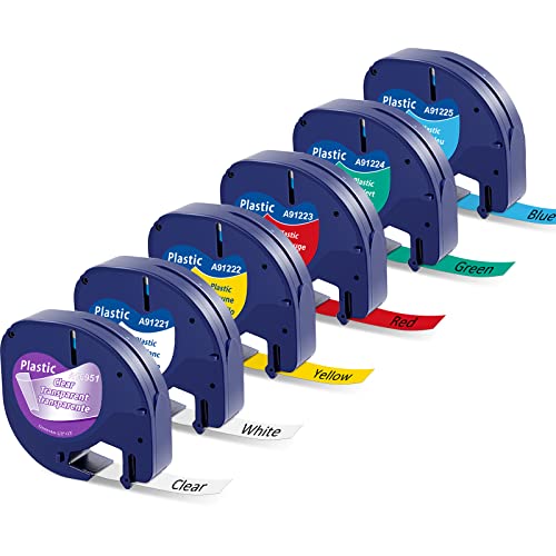 6x MarkField Kompatibel mit Dymo Letratag Etikettenband, Kompatibel mit Dymo Letratag XR Etikettenband Kunststoff Bänder für LT-100H LT-100T XR XM 200B, 12mm x 4m von MarkField