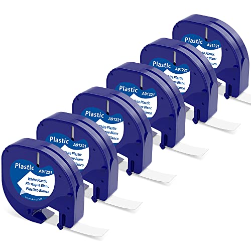 6x MarkField Kompatibel mit Dymo Letratag Etikettenband, Kompatibel mit Dymo Letratag SchriftBänder 12mm x 4m Letra Tag Bänder für LT-100H LT-100T 200B, Schwarz auf Weiß von MarkField