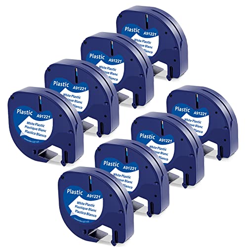 8x Kompatibel mit Dymo Letratag XR Etikettenband 12mm x 4m Letra Tag Plastic White Bänder Kunststoff Schriftband, Kompatibel mit Dymo Letra Tag LT-100H LT-100T XR XM 200B, Schwarz auf Weiß Band von MarkField