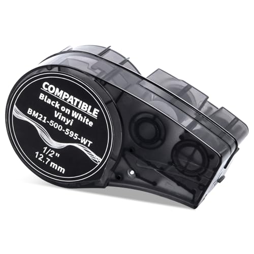 MarkField kompatibel mit M21-500-595-WT Schriftbänder Vinyl-Klebeband Etikettenklebeband, hohe Haftung Indoor/Outdoor Etiketten, Schwarz auf Weiß, 0.5" Width x 21' Length von MarkField