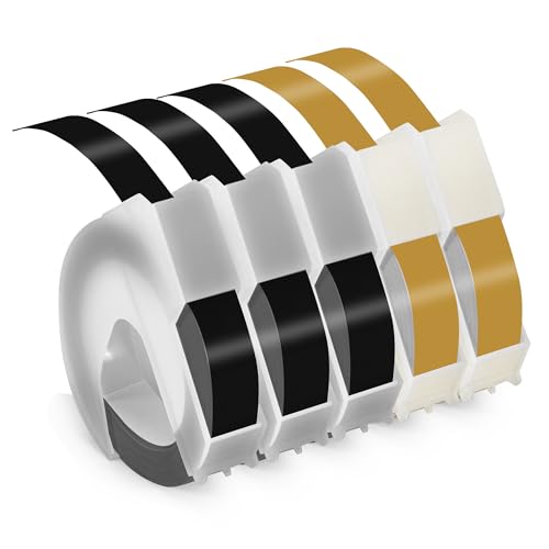 MarkField Prägeband Kompatibel mit Dymo 3D Prägeetiketten, 3D Omega Prägegerät Etikettenband 9mm Langlebige Kunststoff Vinyl-Prägeetiketten, Kompatibel mit Dymo Omega Junior Prägegerät, 5 Rollen von MarkField