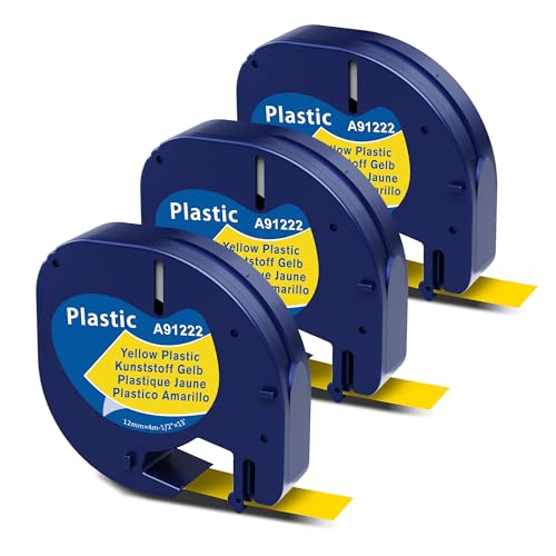 MarkField Kompatibel mit Dymo LetraTag Etikettenband, Schwarz auf Gelb, Kompatibel für Dymo LetraTag Kunststoff Schriftband für 100H LT-100T 200B XR, 12 mm x 4 m von MarkField
