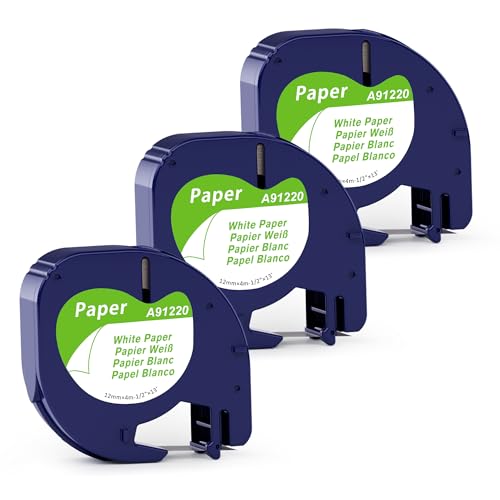 3x MarkField Kompatibel mit Dymo Letratag Etikettenband Papier, Kompatibel mit Dymo LetraTag 12mm x 4m Paper für LT-100H LT-100T XR 200B, Schwarz auf Weiß Etikettierpapier von MarkField