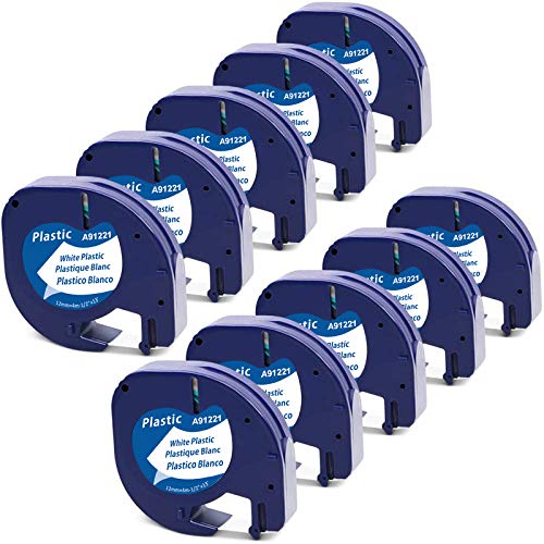 MarkField Kompatibel Etikettenband als Ersatz mit Dymo Letratag Kunststoff Schriftband 91221 für LT-100H LT-100T Schwarz auf Weiß 12mm x 4m, (Kompatibel mit Dymo Letratag Plastic White) von MarkField