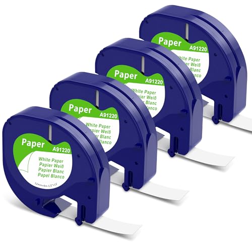 MarkField Kompatibel mit Dymo Letratag Papier Bänder 12mm x 4m Etikettenband 91220 S0721510 für LT-100H LT-100T XR XM 200B, Schwarz auf Weiß (Kompatibel mit Dymo Letratag White Paper Tape) von MarkField