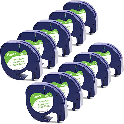 10x MarkField Kompatibel mit Dymo Letratag Papier Etikettenband 12mm x 4m, Kompatibel mit Dymo Letratag Paper White Letra Tag Band für LT-100H LT-100T 200B, Schwarz auf Weiß von MarkField