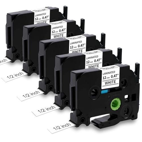 5x MarkField Kompatible P touch Schriftband 12mm Laminiert als Ersatz für Brother P-Touch TZ TZe-231 Bänder für PT-H105 H107 H108 H110 H200 H101TB P300BT Cube D210 D400, Schwarz auf Weiß 12mm x 8m von MarkField