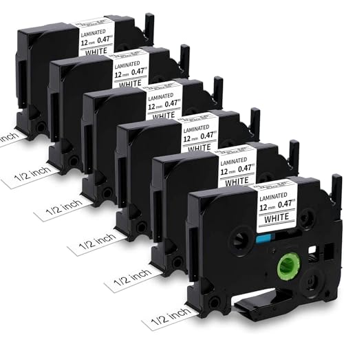 MarkField Kompatible mit Brother P-touch Bänder TZe-231 TZ 12mm 0.47 Weiß Schriftband für Ptouch PT-H105 H107 1000 1010 H100LB/R D200 D400 Cube Beschriftungsgerät, Schwarz auf Weiß, 6er Pack von MarkField