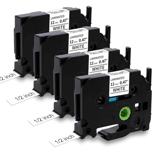 MarkField TZe-231 12mm Weiß Schriftband Kompatibel mit Brother P-Touch Bänder TZ TZe231 für Brother Beschriftungsgerät PT-H100lb H105 H107 H110 Cube D210/vp D410 1000, 4-Pack Schwarz auf Weiß von MarkField
