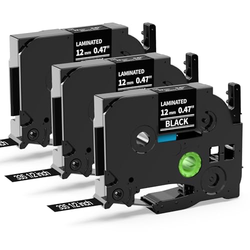MarkField Kompatibel TZe-335 12mm Schwarz Schriftband für Brother P-Touch Bänder TZ TZe335 Tape Cassette 0,47" für PT-H100LB H105 H107 H101C H100R D200 D400 E110 Cube, Weiß auf Schwarz, 3 Pack von MarkField