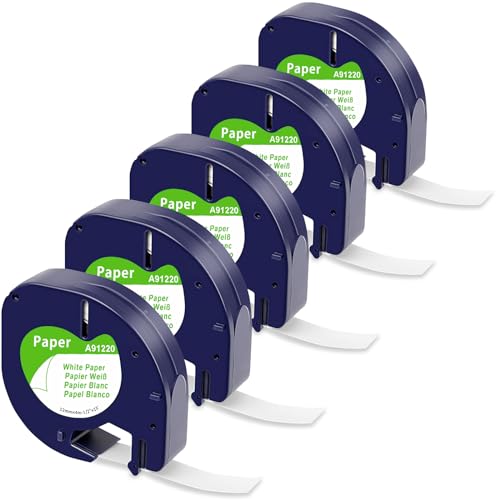 5x MarkField Kompatibel mit Dymo LetraTag Etikettenband Paper, Kompatibel mit Dymo Letratag Papier Etikettenband 12mm x 4m für LT-100H LT-100T LT-100T XR XM 2000, Schwarz auf Weiß von MarkField