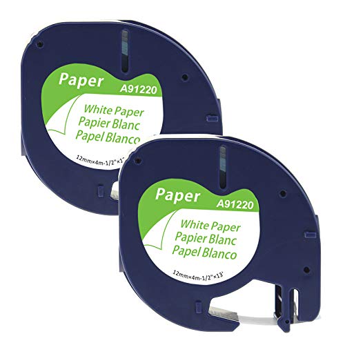 2x MarkField Kompatibel mit Dymo LetraTag Etikettenband 12mm x 4m, Kompatibel mit Dymo Letratag Papier Etikettenband für LT-110T LT-100H LT-100T XR XM, Schwarz auf Weiß von MarkField