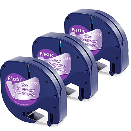 3x Kompatibel mit Dymo LetraTag Transparent Etikettenband 12mm x 4m, Kompatibel mit Dymo LetraTag Clear Plastic Etikettenband, 12267 1695 Durchsichtig Band für LT-100H LT-100T LT-110T 200B XR XM von MarkField