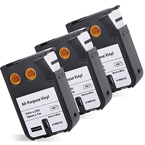 3x Kompatibel mit Dymo XTL Allzweck-Vinyletikett 19mm x 7m 1868752 Vinyl All-Purpose Etiketten für XTL 300/XTL 500, Schwarz auf Weiß (Kompatibel mit Dymo XTL Industrielles Beschriftungsband) von MarkField