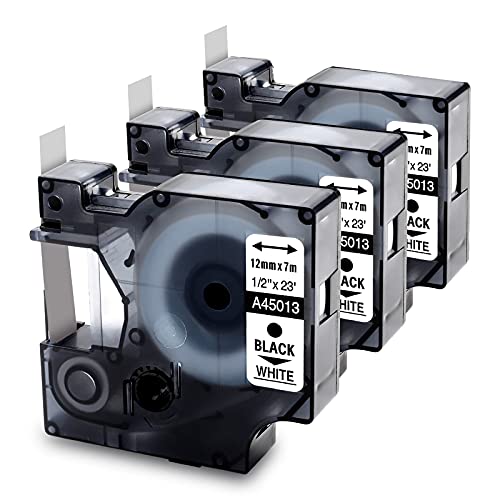 MarkField kompatible Etikettenband als Ersatz für D1 45013 S0720530 Schriftband 12mm für Label Manager 160 210D 280 420P 360D 500TS PnP, LabelWriter 450 Duo, schwarz auf weiß von MarkField