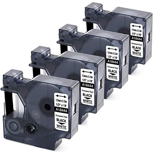 MarkField kompatible Schriftband als Ersatz für Dymo 18444 Rhino Industrie-Vinyletiketten Selbstklebendes Band kompatibel für Dymo Rhino 5200, 4200, 6000, 12mm x 5,5 m, schwarz auf weiß von MarkField