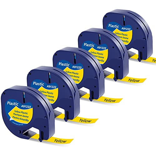 MarkField kompatibel mit Dymo Letratag Gelb Kunststoff Etikettenband, Schwarz auf Gelb, kompatibel mit Dymo LetraTag Yellow Etiketten LT100H LT100T, 12mm x 4m von MarkField