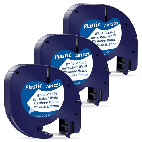 MarkField kompatible Schriftband als Ersatz für Dymo Letratag Plastic White Etikettenband 12mm x 4m Kunststoff Bänder 91221 S0721660 für Dymo Letra Tag LT110T LT100H LT100T QX50 XR XM 200B Plus, 3x von MarkField