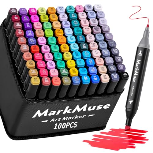 MarkMuse 100+2 Alkohol Stifte Set, Meißel & Feine Verdoppelt Marker Stifte Filzstifte, 2 Sekunde Schnell Trocknende Alkohol Marker mit Anti-Seepage Abstandshaltern für Malerei, Design, Manga MarkMuse 100+2 Alkohol Stifte Set, Meißel & Feine Verdoppelt Marker Stifte Filzstifte, 2 Sekunde Schnell Trocknende Alkohol Marker mit Anti-Seepage Abstandshaltern für Malerei, Design, Manga von MarkMuse