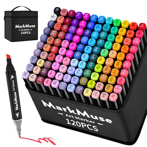 MarkMuse 120+2 Marker Stifte Set, Meißel & Feine Verdoppelt Alkohol Filzstifte, 2 Sekunde Schnell Trocknende Art Permanenter Stifte Set mit Anti-Seepage Abstandshaltern für Malerei, Design, Manga von MarkMuse