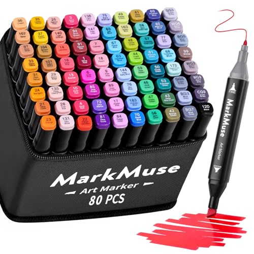 MarkMuse 80+2 Alkohol Stifte Set, Meißel & Feine Verdoppelt Marker Stifte Filzstifte, 2 Sekunde Schnell Trocknende Alkohol Marker mit Anti-Seepage Abstandshaltern für Malerei, Design, Manga von MarkMuse