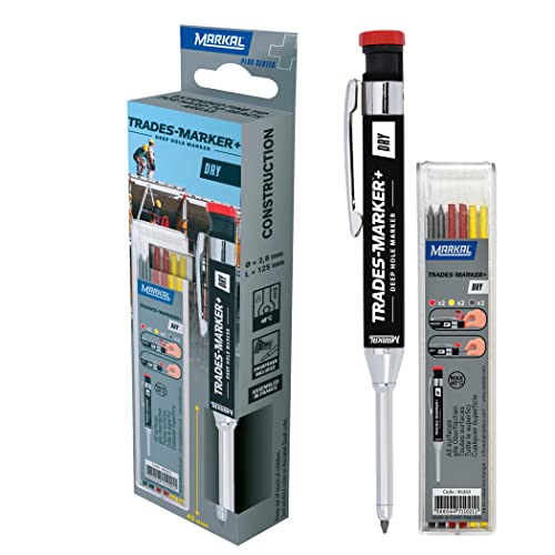 Markal Trades-Marker Dry Starter Set, enthält: 1 Stift + 1 Set Patronen, Graphit/Rot/Gelb, 96264 von Markal