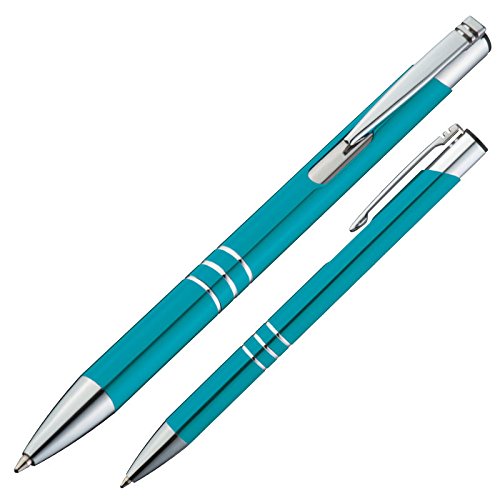 10 Kugelschreiber aus Metall / Farbe: türkis von Markenlos