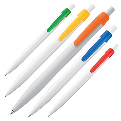 100x Kugelschreiber / Clipfarbe: je 20x grün, orange, gelb, rot und blau von Markenlos