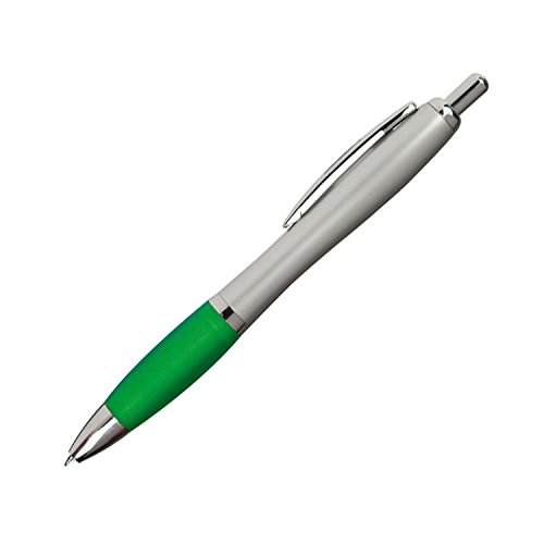 20 Kugelschreiber / mit satiniertem Gehäuse / Farbe: silber-grün von Markenlos