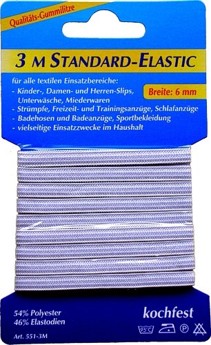 3m Gummilitze Gummiband Breite: 6mm Weiss Standard-Elastic, 0084 3m Gummilitze Gummiband Breite: 6mm Weiss Standard-Elastic, 0084 von Markenlos