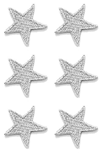 6 Aufnäher Bügelbild Aufbügler Iron on Patches Applikation Sticker Stern 2,2 x 2,2cm Farbe: Lurex-Silber Vor125-95 von Markenlos