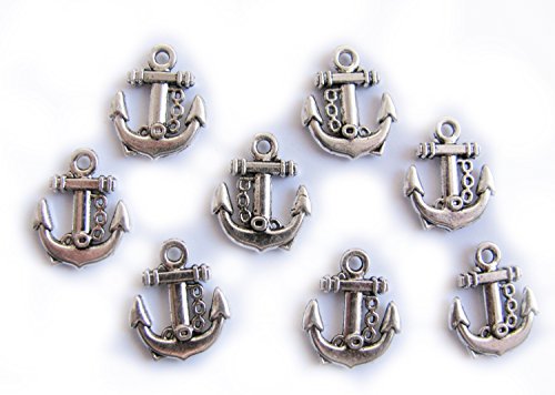 8 Anker, Metallanhänger Silberfarben, 1,7 cm, Schmuck mit Perlen basteln, fädeln von Markenlos