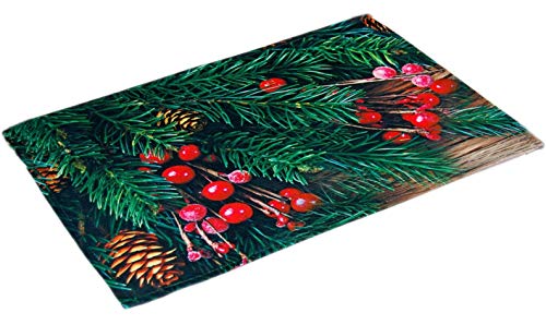 Bezaubernde Tischdecke 35 x 50 cm Kirschlorbeer rot grün Weihnachten Holzdiele Winter Digitaldruck (Platzdeckchen 35x50 cm) von Markenlos