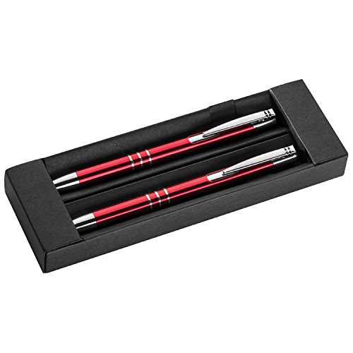 Metall Schreibset / Kugelschreiber + Druckbleistift / Farbe: rot von Markenlos