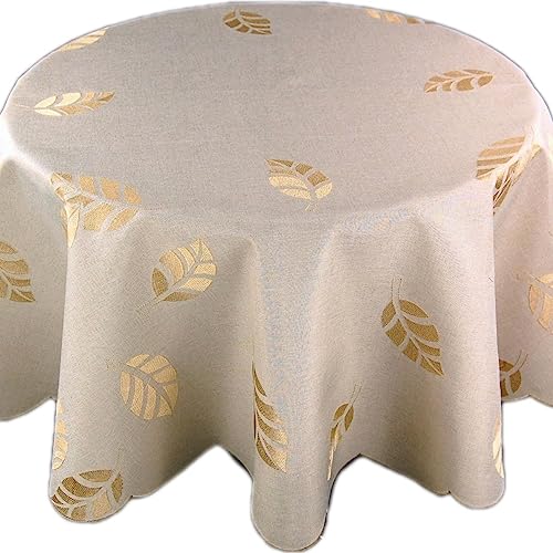 Klassische Tischdecke Rund Decke Tischdeko Beige Blätter Gestickt Herbst Table Clothes (170 cm) von Markenlos