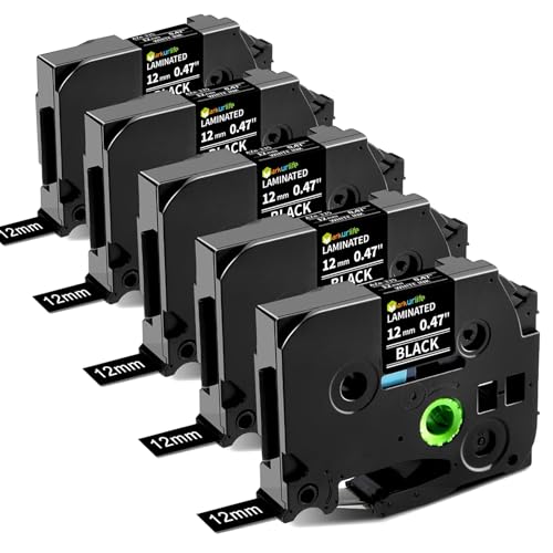 Markurlife TZe 335 TZe-335 Kompatibel mit Brother P touch Bänder Weiß auf Schwarz TZe TZ Tape 12mm 0,47 Schriftband für Brother Ptouch PT H105 1010 1000 H107B H101gb D400 D600VP, 5er-Pack von Markurlife