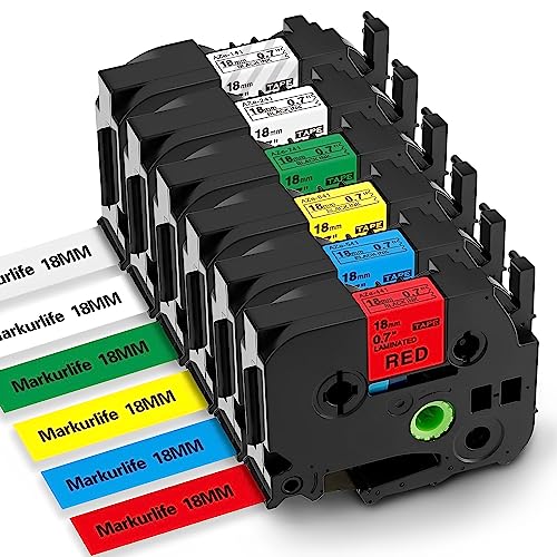 Markurlife kompatible Etikettenband als Ersatz für Brother P-Touch Schriftband 18mm 0,7 Zoll TZ-241 TZ-141 TZ-441 TZ-541 TZ-641 TZ-741 für P-Touch PT-D400, PT-D600, PT-9700, PT-P700, PT- P750W von Markurlife