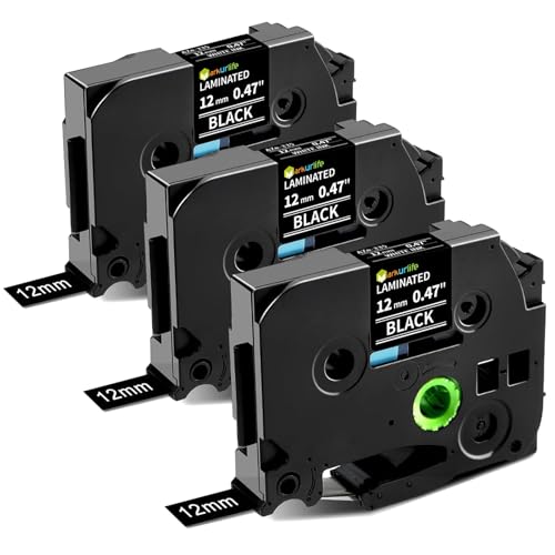 Markurlife TZe Laminiert Schriftband Kompatibel mit Brother P Touch TZe-335 TZ-335 12mm Weiß auf Schwarz Schriftband für Brother PTouch PT-H105 H107 H101C H100LB/R 1005 1250 D200 E110 Cube von Markurlife