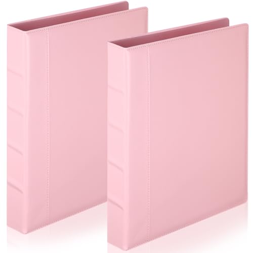 Marspark 2 Stück Vintage Hardcover 3-Ringbuch Professioneller Lederordner Organizer Runde Ringe für 200 Blatt mit 2 Innentaschen (3,8 cm, Hellrosa) von Marspark