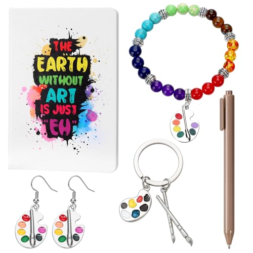 Marspark Künstler-Geschenke für Frauen, A5-Notizbuch, liniert mit Stift, kunstvolle Malerpalette, Schlüsselanhänger, Ohrringe, Armband, Kunst, Lehrer, Wertschätzung, Geschenk für Frauen von Marspark