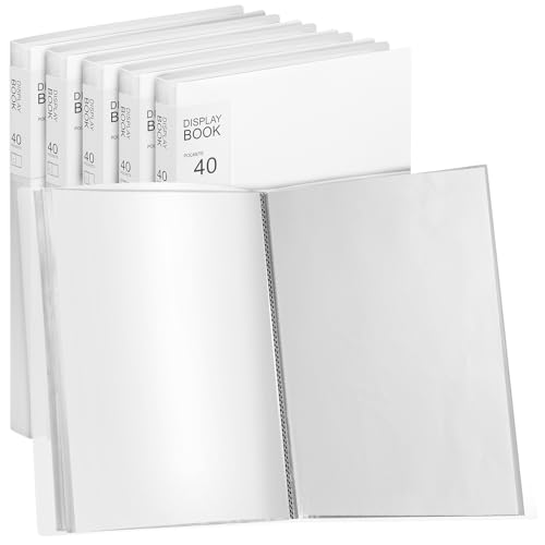 Marspark Ordner mit Kunststoffhüllen, groß, 21,6 x 27,9 cm, Präsentationsbuch, 40 Taschen, 80 Seiten, Kunst-Portfolio-Mappe, transparenter Blattschutz für Foto-Dokumente, Weiß, 6 Stück von Marspark