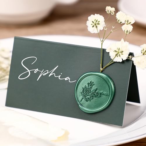 Marspark Wachssiegel-Tischkarten mit getrockneten gepressten Blumen, 300 g/m², bedruckbare Tischkarten für Hochzeit, Namenskarte, Dinnerpartys, Dekorationen, 50 Stück von Marspark