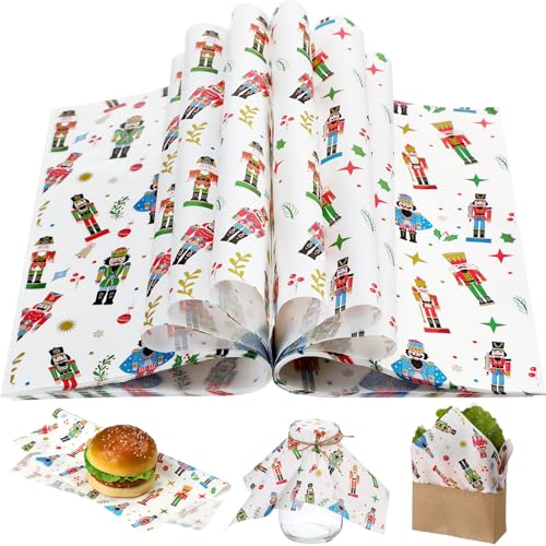 Marspark Weihnachtliches Wachspapier für Lebensmittelverpackungen, 29,5 x 27,9 cm, Wachspapier für Weihnachten, Sandwich, Burger, fettdichte Verpackung für Süßigkeiten, Kekse, 100 Blatt von Marspark