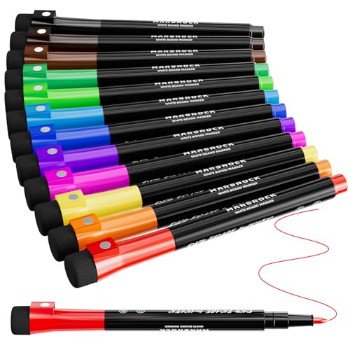 Marsrock Whiteboard-Marker mit feiner Spitze, 12 Stück, bunt, geruchsarm, magnetische Whiteboard-Marker mit Radiergummi, 6 Magnete, 10 Reißzwecken und einem Whiteboard-Radierer für Kinder, Marsrock Whiteboard-Marker mit feiner Spitze, 12 Stück, bunt, geruchsarm, magnetische Whiteboard-Marker mit Radiergummi, 6 Magnete, 10 Reißzwecken und einem Whiteboard-Radierer für Kinder, von Marsrock