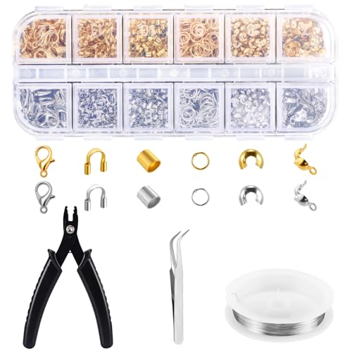 Marstey 1200-teiliges Quetschperlen-Set, inklusive Karabinerverschlüsse, Quetschrohre, Biegeringe, Quetschperlenabdeckungen, Perlendraht und Perlen-Crimpzange, Schmuckherstellungswerkzeug-Set mit Etui Marstey 1200-teiliges Quetschperlen-Set, inklusive Karabinerverschlüsse, Quetschrohre, Biegeringe, Quetschperlenabdeckungen, Perlendraht und Perlen-Crimpzange, Schmuckherstellungswerkzeug-Set mit Etui von Marstey